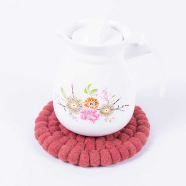 Peach Pink Color Felt Ball Trivet